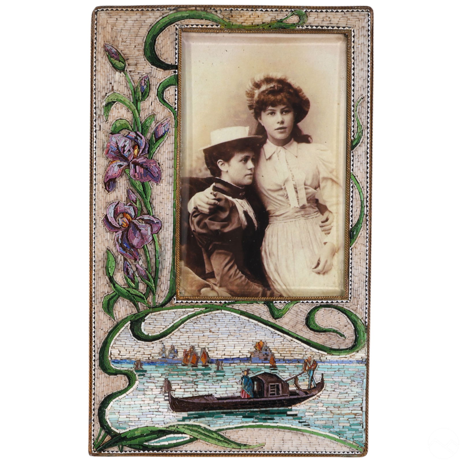Antique Italian Micromosaic Gondola Flower Frame (1 of 7)