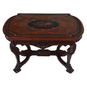 Renaissance Revival Marquetry Center Wooden Table