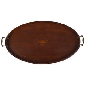 Edwardian Era Large Antique Mahogany Inlaid Tray
