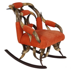 Western Taxidermy Upholstered Horn Rocking Chair