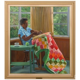 Ann Barnes 1921-2015 Lu and Her Quilt Oil Painting