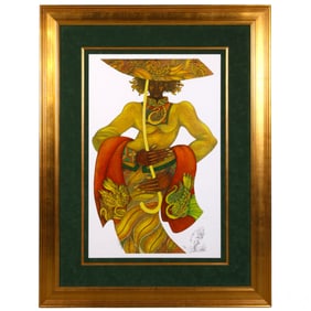Charles Bibbs b.1948 Yellow Umbrella Litho SIGNED