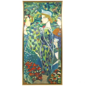 Marion Vinot b.1949 Figural Garden Scene Painting
