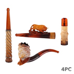 Antique Meerschaum Pipes in Original Cases 4pc LOT