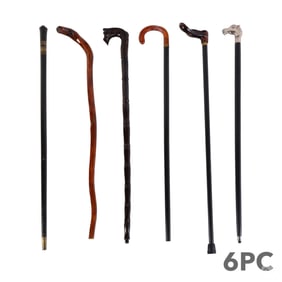 Vintage Carved Wood Amber Silverplate Cane 6pc LOT
