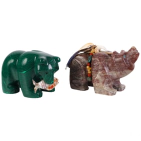Native Fetish Bears Carved from Malachite & Stone