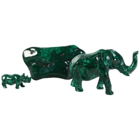 Malachite Wildlife Sculptures and Specimen 3pc LOT