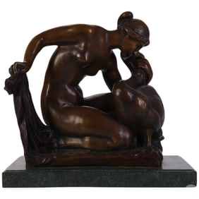 Bronze Leda and the Swan Sculpture After R. Guino