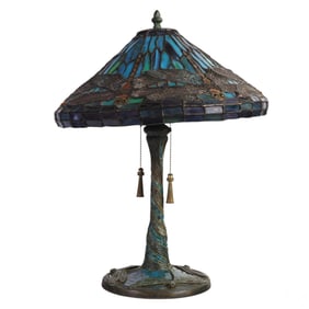 Patinated Bronze Dragonfly Desk Lamp after Tiffany