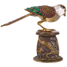Nepalese Gold & Silver Gemstone Bird Figurine 190g