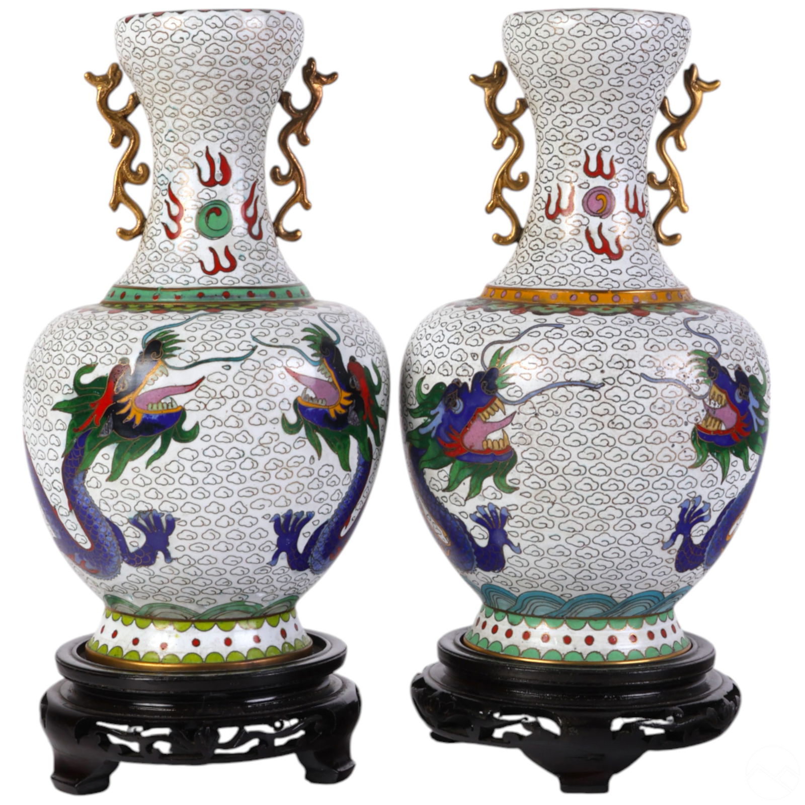 Chinese Export PAIR Cloisonne Dueling Dragon Vases (1 of 11)
