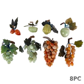 Chinese Carved Natural Stone Varied Fruits 8pc LOT