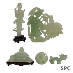 Chinese Jade Dragon Guanyin Buddha and Orb 5pc LOT