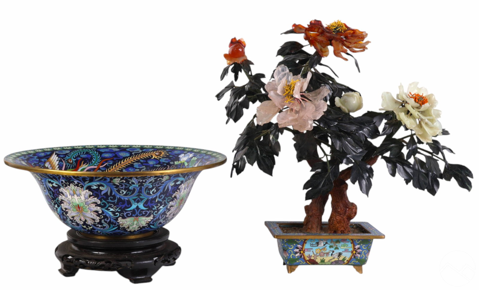 Chinese Gemstone Flower and Cloisonne Bowl 2pc LOT (1 of 14)