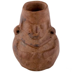 Terracotta Vessel w/ Facial Relief & Pierced Lugs