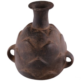Geometric Earthenware Clay Vessel w/ Dual Handles