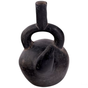 Pre-Columbian Style Clay Blackware Stirrup Vessel