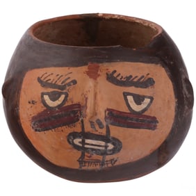 Polychrome Terracotta Anthropomorphic Face Vessel