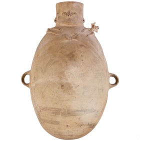 Andean Style Clay Vessel with Face & Effigy Form