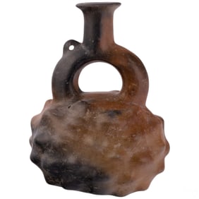 Pre-Columbian Style Ridged Stirrup Spout Vessel