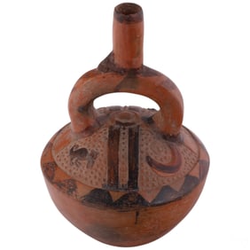 Polychrome Moche Style Stirrup Spout Clay Vessel