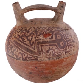 Pre-Columbian Style Zoomorphic Bridge Clay Vessel