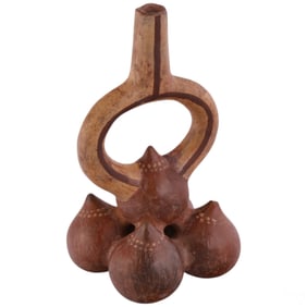 Pre-Columbian Style Stirrup Vessel w Dotted Motifs