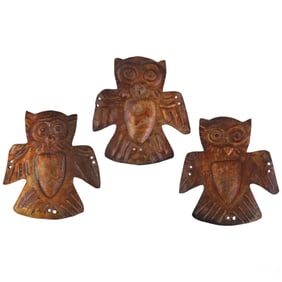 Pre-Columbian Style 89% Silver Owl Pendant 3p Set