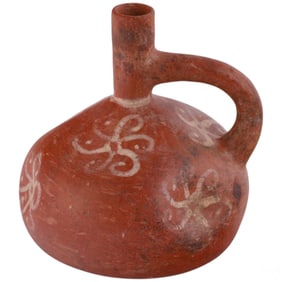 Spiral-Motif Stirrup Spout Red Terracotta Vessel