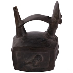 Chimu-Style Clay Blackware Multi-Spout Icon Vessel