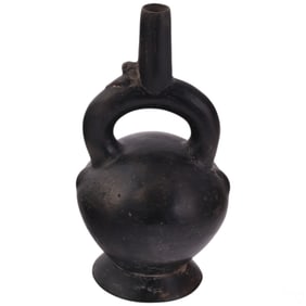 Chimu Style Tribal Blackware Stirrup Spout Vessel