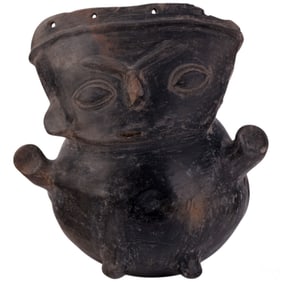 Chimu Style Tripod Blackware Tribal Figural Vessel