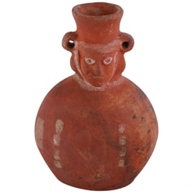 Moche Style Anthropomorphic Red Terracotta Vessel