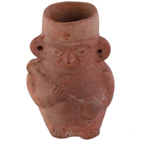 Anthropomorphic Red Terracotta Moche Style Vessel