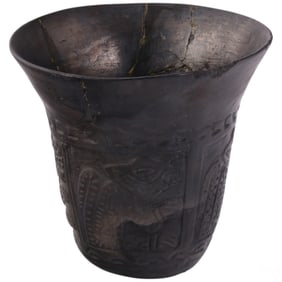 Chimu Style Blackware Cup w/ Tribal Ritual Motifs