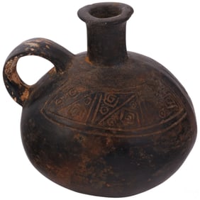 Chimu-Moche Style Stirrup Vessel w/ Incised Motifs