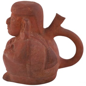 Seated Human Form Clay Figure Stirrup Spout Vessel