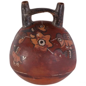 Polychrome Nazca-Style Clay Twin-Spout Vessel
