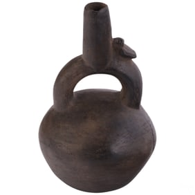 Stirrup Spout Clay Vessel with Stylized Bird Motif
