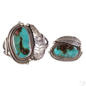 Sterling Navajo Turquoise Ring & Bracelet SIGNED