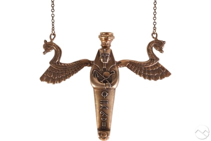 Sterling Egyptian Revival Amulet Vial Necklace 30g