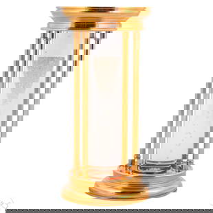 De Beers LE Gold Plated Diamond Gemstone Hourglass: De Beers luxury limited edition hourglass featuring over 2,000 rough-cut simulated diamonds suspended in a silicone-based fluid. The cylindrical glass body is supported by a 24k gold-plated brass stan