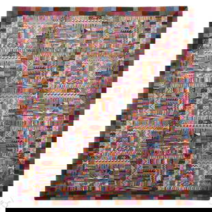Missoni Vintage Italian Designer Area Rug SIGNED: Post-modernist designer Missoni Italian handwoven wool area carpet featuring the brands signature patchwork aesthetic with bold zigzags, chevrons, and geometric motifs in vibrant jewel tones. Designed