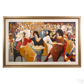 Isaac Maimon b.1951 Ladies at Cafe Scene Painting