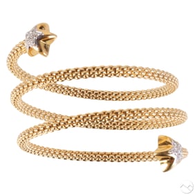 18k Gold FOPE Italy Diamond Star Coil Bracelet 52g