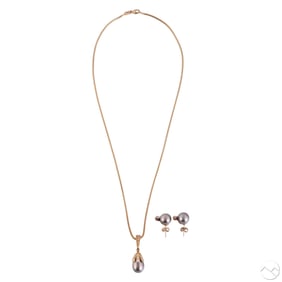 18k & 14k Gold Tahitian Black Pearl & Diamond SET