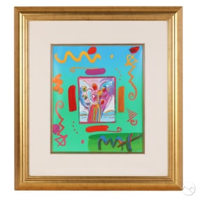Peter Max Signed Mixed Media Angel with Heart Ver2