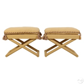 Hollywood Regency Pair MCM Upholstered X Stools