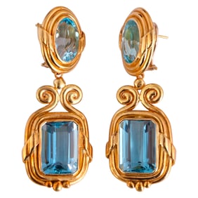 18k Gold 40 CTTW Aquamarine Gemstone Earrings 67g