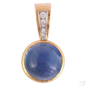 18k Gold David Webb Sapphire Diamond Pendant